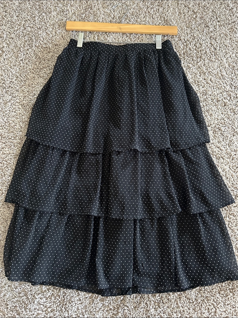 J. Crew Black Midi Skirt with White Polka Dots
